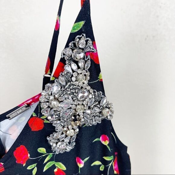 Dodo Bar Or Rhinestone Crystal Gem Jumpsuit Floral Red Pockets Wide Leg 2-4 - Picture 8 of 11